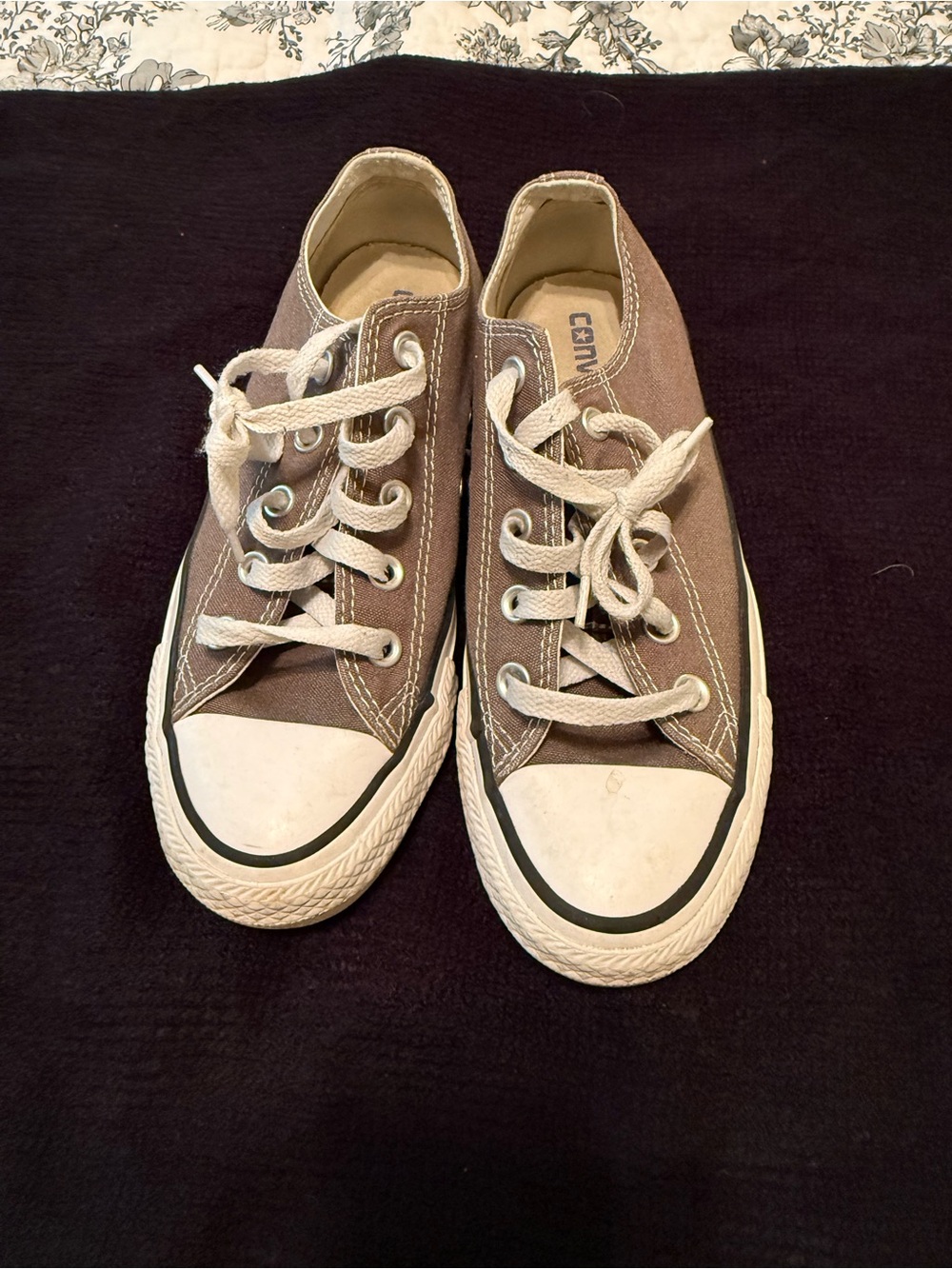 Converse Women’s Low Top Canvas Sneakers — Taupe Gray with White Accents